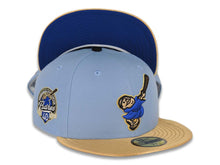Load image into Gallery viewer, San Diego Padres New Era MLB 59FIFTY 5950 Fitted Cap Hat Sky Blue Crown Metallic Gold Visor Royal Blue/Brown Logo 40th Anniversary Side Patch