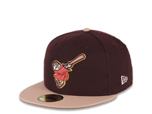 Load image into Gallery viewer, San Diego Padres New Era MLB 59FIFTY 5950 Fitted Cap Hat Maroon Crown Light Peach Visor Metallic Red Swinging Friar Logo 25th Anniversary Side Patch
