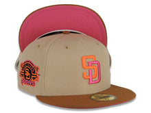Load image into Gallery viewer, San Diego Padres New Era MLB 59FIFTY 5950 Fitted Cap Hat Khaki Crown Brown Visor Magenta/Orange Logo Stadium Side Patch Magenta UV