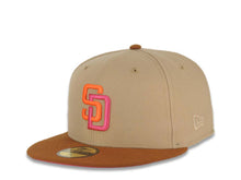 Load image into Gallery viewer, San Diego Padres New Era MLB 59FIFTY 5950 Fitted Cap Hat Khaki Crown Brown Visor Magenta/Orange Logo Stadium Side Patch Magenta UV