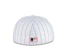 Load image into Gallery viewer, San Diego Padres New Era MLB 59FIFTY 5950 Fitted Cap Hat White Navy Pinstripe Crown Navy Visor Navy/Orange Logo 25th Anniversary Side Patch Green UV