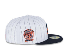 Load image into Gallery viewer, San Diego Padres New Era MLB 59FIFTY 5950 Fitted Cap Hat White Navy Pinstripe Crown Navy Visor Navy/Orange Logo 25th Anniversary Side Patch Green UV