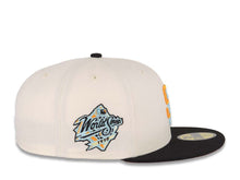 Load image into Gallery viewer, San Diego Padres New Era MLB 59FIFTY 5950 Fitted Cap Hat Cream Crown Black Visor COLOR3 Light Orange/Turquoise 1998 World Series Side Patch