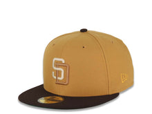 Load image into Gallery viewer, San Diego Padres New Era MLB 59FIFTY 5950 Fitted Cap Hat Tan Crown Dark Brown Visor Light Khaki/Light Brown Logo 1998 World Series Side Patch Green UV
