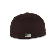 Load image into Gallery viewer, San Diego Padres New Era MLB 59FIFTY 5950 Fitted Cap Hat Brown Crown Khaki Visor Sky/Metallic Gold Script Logo 40th Anniversary Side Patch
