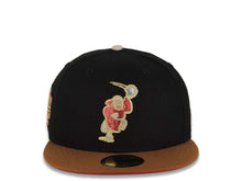 Load image into Gallery viewer, (Exclusive) San Diego Padres New Era MLB 59FIFTY 5950 Fitted Cap Hat Cotton Black Crown Tan Visor Metallic Red Catching Friar Logo Stadium Side Patch