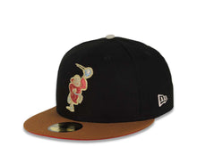 Load image into Gallery viewer, (Exclusive) San Diego Padres New Era MLB 59FIFTY 5950 Fitted Cap Hat Cotton Black Crown Tan Visor Metallic Red Catching Friar Logo Stadium Side Patch