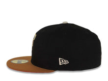 Load image into Gallery viewer, (Exclusive) San Diego Padres New Era MLB 59FIFTY 5950 Fitted Cap Hat Cotton Black Crown Tan Visor Metallic Red Catching Friar Logo Stadium Side Patch
