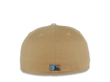 Load image into Gallery viewer, San Diego Padres New Era MLB 59FIFTY 5950 Fitted Cap Hat Khaki Crown Stone Visor Metallic Brown/Sky Blue Script Logo 40th Anniversary Side Patch