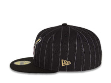 Load image into Gallery viewer, San Diego Padres New Era MLB 59FIFTY 5950 Fitted Cap Hat Black White Pinstripes Crown Maroon Swinging Friar Logo 25th Anniversary Side Patch