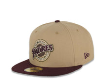 Load image into Gallery viewer, San Diego Padres New Era MLB 59FIFTY 5950 Fitted Cap Hat Khaki Crown Maroon Visor Maroon/Olive Logo 40th Anniversary Side Patch Olive UV