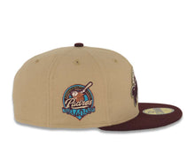 Load image into Gallery viewer, San Diego Padres New Era MLB 59FIFTY 5950 Fitted Cap Hat Khaki Crown Maroon Visor Maroon/Olive Logo 40th Anniversary Side Patch Olive UV