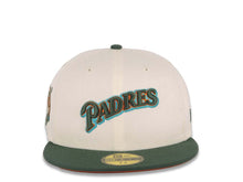 Load image into Gallery viewer, San Diego Padres New Era MLB 59FIFTY 5950 Fitted Cap Hat Cream Crown Green Visor Green/Dark Orange/Teal Logo 40th Anniversary Side Patch Orange UV