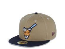 Load image into Gallery viewer, San Diego Padres New Era MLB 59FIFTY 5950 Fitted Cap Hat Khaki Crown Navy Visor Light Brown/Sky Blue Logo 40th Anniversary Side Patch Sky Blue UV