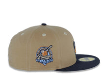 Load image into Gallery viewer, San Diego Padres New Era MLB 59FIFTY 5950 Fitted Cap Hat Khaki Crown Navy Visor Light Brown/Sky Blue Logo 40th Anniversary Side Patch Sky Blue UV