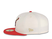 Load image into Gallery viewer, San Diego Padres New Era MLB 59FIFTY 5950 Fitted Cap Hat Cream Crown Red Visor Black/Metallic Gold Swinging Friar Logo Established 1969 Side Patch