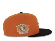Load image into Gallery viewer, (Corduroy Visor) San Diego Padres New Era MLB 59FIFTY 5950 Fitted Cap Hat Rust Orange Crown Black Visor Peach/Metallic Gray Logo Stadium Side Patch