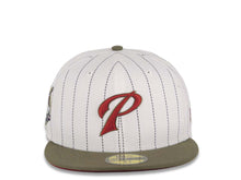 Load image into Gallery viewer, San Diego Padres New Era MLB 59FIFTY 5950 Fitted Cap Hat White Pinstripe Crown Olive Visor Cardinal/Olive āPā Logo 40th Anniversary Side Patch
