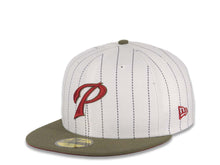 Load image into Gallery viewer, San Diego Padres New Era MLB 59FIFTY 5950 Fitted Cap Hat White Pinstripe Crown Olive Visor Cardinal/Olive āPā Logo 40th Anniversary Side Patch