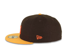 Load image into Gallery viewer, San Diego Padres New Era MLB 59FIFTY 5950 Fitted Cap Hat Brown Crown Yellow Visor White/Orange Logo 1998 World Series Side Patch Orange UV