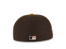 Load image into Gallery viewer, San Diego Padres New Era MLB 59FIFTY 5950 Fitted Cap Hat Brown Crown Yellow Visor White/Orange Logo 1998 World Series Side Patch Orange UV