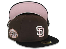 Load image into Gallery viewer, San Diego Padres New Era MLB 59FIFTY 5950 Fitted Cap Hat Brown Crown Black Visor White/Pink Logo 50th Anniversary Side Patch Pink UV
