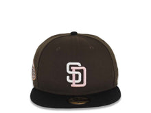 Load image into Gallery viewer, San Diego Padres New Era MLB 59FIFTY 5950 Fitted Cap Hat Brown Crown Black Visor White/Pink Logo 50th Anniversary Side Patch Pink UV