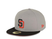 Load image into Gallery viewer, San Diego Padres New Era MLB 59FIFTY 5950 Fitted Cap Hat Gray Crown Black Visor Black/Red Logo 1992 All-Star Game Side Patch Red UV