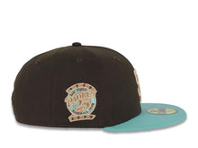 Load image into Gallery viewer, San Diego Padres New Era MLB 59FIFTY 5950 Fitted Cap Hat Brown Crown Light Teal Visor Cream/Light Brown Logo 25th Anniversary Side Patch Gray UV