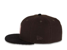Load image into Gallery viewer, (Corduroy Visor) San Diego Padres New Era MLB 59FIFTY 5950 Fitted Cap Hat Dark Brown Crown Black Visor White/Pink Logo 50th Anniversary Side Patch