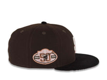 Load image into Gallery viewer, (Corduroy Visor) San Diego Padres New Era MLB 59FIFTY 5950 Fitted Cap Hat Dark Brown Crown Black Visor White/Pink Logo 50th Anniversary Side Patch