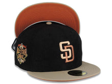Load image into Gallery viewer, (Corduroy Crown) San Diego Padres New Era MLB 59FIFTY 5950 Fitted Cap Hat Black Crown Khaki Visor Metallic Brown Logo 2016 All-Star Game Side Patch