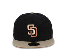 Load image into Gallery viewer, (Corduroy Crown) San Diego Padres New Era MLB 59FIFTY 5950 Fitted Cap Hat Black Crown Khaki Visor Metallic Brown Logo 2016 All-Star Game Side Patch