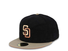 Load image into Gallery viewer, (Corduroy Crown) San Diego Padres New Era MLB 59FIFTY 5950 Fitted Cap Hat Black Crown Khaki Visor Metallic Brown Logo 2016 All-Star Game Side Patch