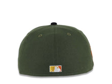 Load image into Gallery viewer, (Corduroy Visor) San Diego Padres New Era MLB 59FIFTY 5950 Fitted Cap Hat Olive Green Crown Black Visor Yellow/Orange Script Logo 25th Anniversary Side Patch
