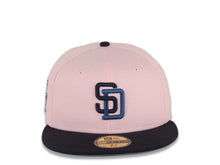 Load image into Gallery viewer, San Diego Padres New Era MLB 59FIFTY 5950 Fitted Cap Hat Cotton Pink Crown Navy Visor Navy/Blue Logo 25th Anniversary Side Patch Sky Blue UV