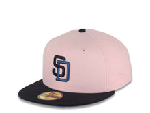 Load image into Gallery viewer, San Diego Padres New Era MLB 59FIFTY 5950 Fitted Cap Hat Cotton Pink Crown Navy Visor Navy/Blue Logo 25th Anniversary Side Patch Sky Blue UV
