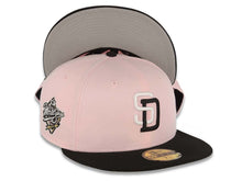 Load image into Gallery viewer, San Diego Padres New Era MLB 59FIFTY 5950 Fitted Cap Hat Cotton Pink Crown Black Visor White/Black Logo 1998 World Series Side Patch Gray UV