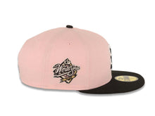 Load image into Gallery viewer, San Diego Padres New Era MLB 59FIFTY 5950 Fitted Cap Hat Cotton Pink Crown Black Visor White/Black Logo 1998 World Series Side Patch Gray UV