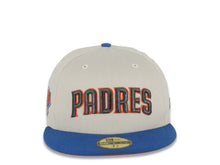 Load image into Gallery viewer, San Diego Padres New Era MLB 59FIFTY 5950 Fitted Cap Hat Stone Crown Blue Visor Metallic Black/Dark Orange Script Logo 2016 All-Star Game Side Patch