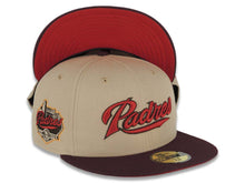 Load image into Gallery viewer, San Diego Padres New Era MLB 59FIFTY 5950 Fitted Cap Hat Khaki Crown Maroon Visor Red/Khaki/Brown Logo Established 1969 Side Patch Red UV