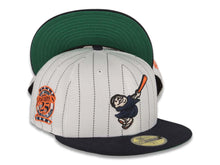 Load image into Gallery viewer, San Diego Padres New Era MLB 59FIFTY 5950 Fitted Cap Hat White Pinstripe Crown Navy Visor Navy Orange Swinging Friar Logo 25th Anniversary Side Patch