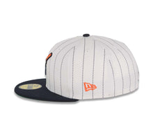 Load image into Gallery viewer, San Diego Padres New Era MLB 59FIFTY 5950 Fitted Cap Hat White Pinstripe Crown Navy Visor Navy Orange Swinging Friar Logo 25th Anniversary Side Patch