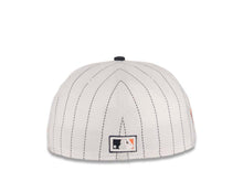 Load image into Gallery viewer, San Diego Padres New Era MLB 59FIFTY 5950 Fitted Cap Hat White Pinstripe Crown Navy Visor Navy Orange Swinging Friar Logo 25th Anniversary Side Patch