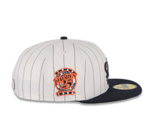 Load image into Gallery viewer, San Diego Padres New Era MLB 59FIFTY 5950 Fitted Cap Hat White Pinstripe Crown Navy Visor Navy Orange Swinging Friar Logo 25th Anniversary Side Patch