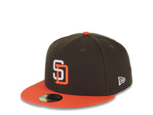 Load image into Gallery viewer, San Diego Padres New Era MLB 59FIFTY 5950 Fitted Cap Hat Brown Crown Orange Visor White/Orange Logo 1998 World Series Side Patch Gray UV