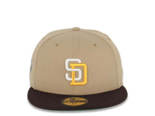 Load image into Gallery viewer, San Diego Padres New Era MLB 59FIFTY 5950 Fitted Cap Hat Khaki Crown Brown Visor White/Yellow Logo 1998 World Series Side Patch Green UV