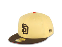 Load image into Gallery viewer, San Diego Padres New Era MLB 59FIFTY 5950 Fitted Cap Hat Soft Yellow Crown Brown Visor Brown Logo 1992 All-Star Game Side Patch Red UV