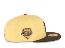 Load image into Gallery viewer, San Diego Padres New Era MLB 59FIFTY 5950 Fitted Cap Hat Soft Yellow Crown Brown Visor Brown Logo 1992 All-Star Game Side Patch Red UV