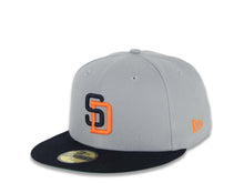 Load image into Gallery viewer, San Diego Padres New Era MLB 59FIFTY 5950 Fitted Cap Hat Gray Crown Navy Blue Visor Navy Blue/Orange Logo 1992 All-Star Game Side Patch Green UV
